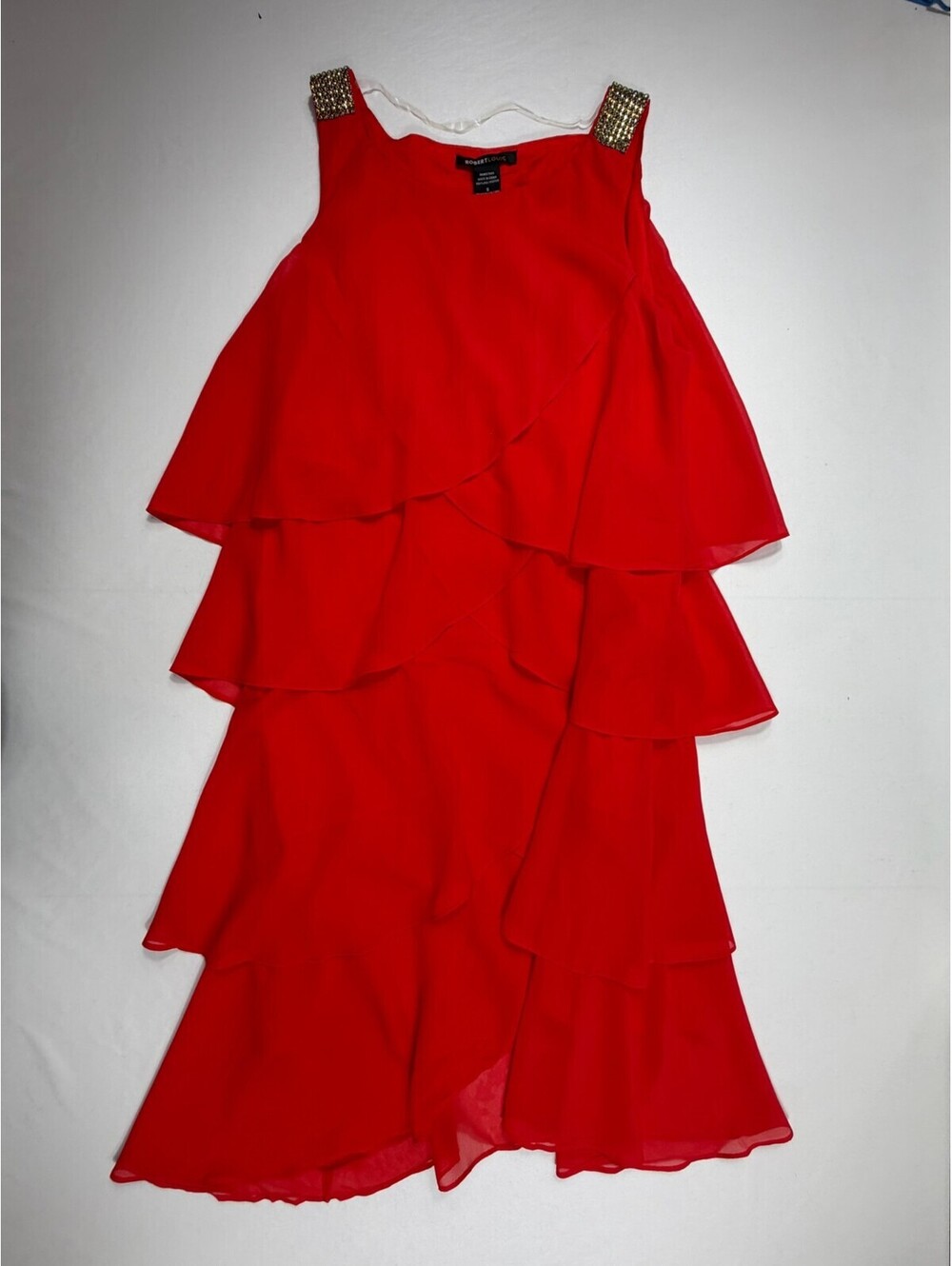 Robert Louis Red Tiered Ruffle Sleeveless Dress with Embellished Straps
